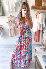 Load image into Gallery viewer, Multicolor Abstract Printed Wrap V Neck Belted Maxi Dress
