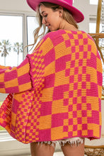 Load image into Gallery viewer, Multicolor Open Front Mixed Checkered Pattern Knit Cardigan
