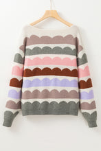 Load image into Gallery viewer, Gray Wave Striped Balloon Sleeve Drop Shoulder Sweater
