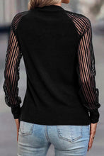 Load image into Gallery viewer, Striped Mesh Long Sleeve Crewneck Ribbed Top
