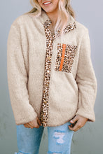 Load image into Gallery viewer, Apricot Leopard Patched Zipped Pocket Fleece Jacket
