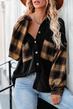 Load image into Gallery viewer, Black Plaid Patchwork Chest Pockets Oversized Shirt Jacket
