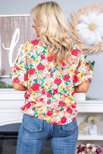 Load image into Gallery viewer, Floral Print Ruffled Short Sleeve V Neck Blouse
