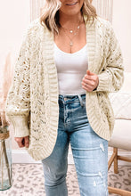 Load image into Gallery viewer, Beige Plus Size Textured Knit Open Ribbed Trim Cardigan
