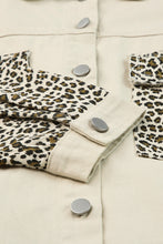 Load image into Gallery viewer, Apricot Plus Size Leopard Sleeve Raw Hem Denim Jacket
