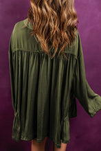 Load image into Gallery viewer, Pickle Green Loose Pocketed Ruffled Hem Draped Shirt Dress
