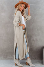 Load image into Gallery viewer, Beige Open Front Side Slit Duster Knit Cardigan
