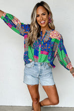 Load image into Gallery viewer, Multicolor Floral Patchwork Print Buttoned Puff Sleeve Shirt
