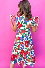 Load image into Gallery viewer, Multicolor Flutter Sleeve V Neck High Waist Floral Midi Dress
