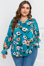 Load image into Gallery viewer, Sky Blue Floral Print V Neck Plus Size Blouse
