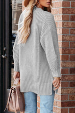 Load image into Gallery viewer, Gray Buttoned Front Drop Shoulder Knitted Cardigan
