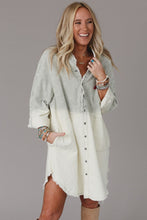 Load image into Gallery viewer, Gray Gradient Long Sleeve Button Up Raw Hem Denim Dress
