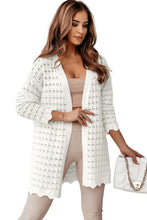 Load image into Gallery viewer, White Wavy Trim Open Knit Long Sleeve Cardigan
