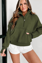 Load image into Gallery viewer, Zip Up Stand Collar Ribbed Thumbhole Sleeve Sweatshirt

