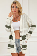 Load image into Gallery viewer, Green Colorblock Textured Knit Buttoned Cardigan
