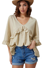 Load image into Gallery viewer, V Neck Draped Batwing Sleeve Ruffle Top
