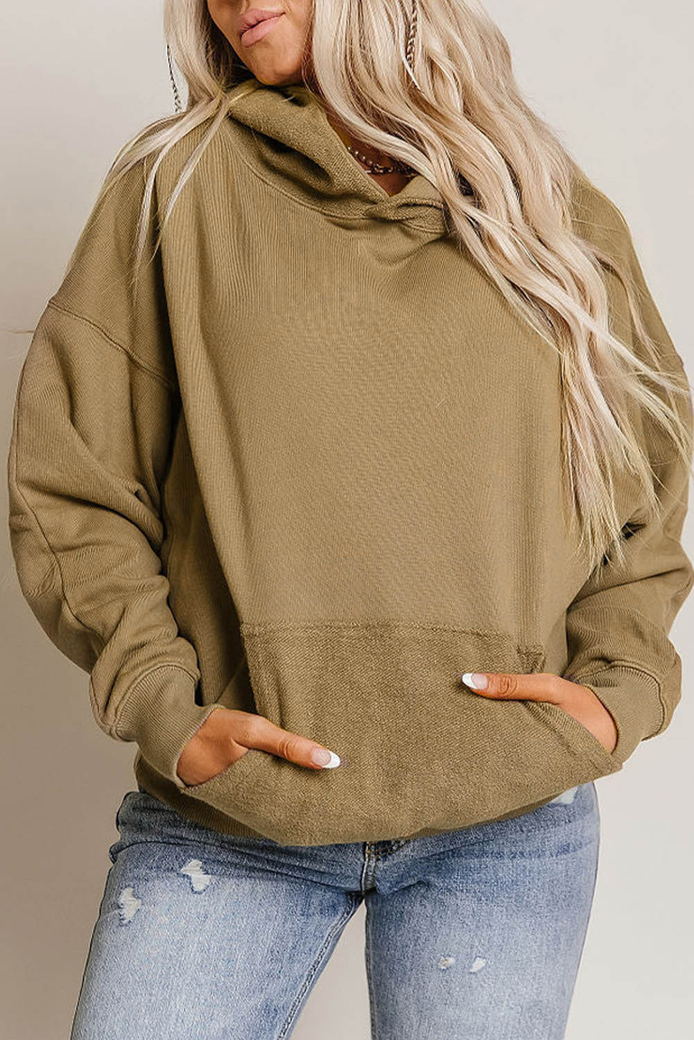 Khaki Kangaroo Pocket Boyfriend Hoodie