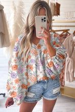 Load image into Gallery viewer, Multicolour Floral Print V Neck Puffy Lantern Sleeve Blouse
