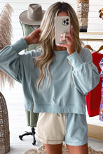 Load image into Gallery viewer, Sky Blue Split Hem Sweatshirt Color Block Shorts Set
