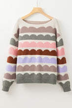 Load image into Gallery viewer, Gray Wave Striped Balloon Sleeve Drop Shoulder Sweater
