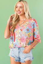 Load image into Gallery viewer, Multicolor Floral Print V Neck Half Sleeve Blouse
