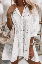 Load image into Gallery viewer, Eyelet Floral Pattern Shirt Babydoll Dress
