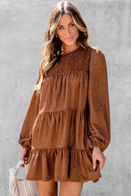 Load image into Gallery viewer, Chestnut Floral Lace Crochet Tiered Ruffled Mini Dress
