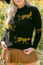 Load image into Gallery viewer, Black Cheetah Pattern Knit Round Neck Sweater
