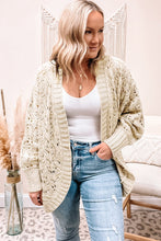 Load image into Gallery viewer, Beige Plus Size Textured Knit Open Ribbed Trim Cardigan
