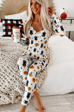 Load image into Gallery viewer, White Spooky Halloween Printed Long Slim Fit Lounge Set
