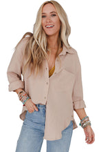 Load image into Gallery viewer, Khaki Crinkled Turn-down Collar Buttoned Shirt with Pocket
