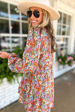 Load image into Gallery viewer, Multicolor Floral Neck Tie Long Sleeve Flared Dress
