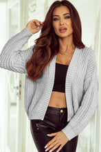 Load image into Gallery viewer, Gray Ribbed Trim Chunky Knit Sweater Cardigan
