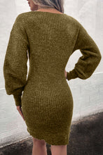 Load image into Gallery viewer, Green V Neck Bodycon Sweater Dress
