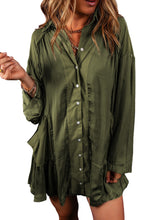 Load image into Gallery viewer, Pickle Green Loose Pocketed Ruffled Hem Draped Shirt Dress
