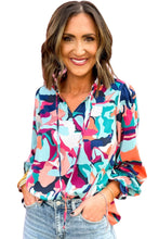 Load image into Gallery viewer, Multicolor Abstract Print Frill Tie V Neck Long Sleeve Blouse
