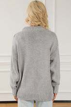 Load image into Gallery viewer, Light Grey Chunky Knit Turtle Neck Drop Shoulder Sweater
