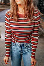 Load image into Gallery viewer, Striped Print Ribbed Knit Slim Fit Top
