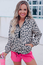 Load image into Gallery viewer, Leopard Zip Up Collared Hooded Windbreaker
