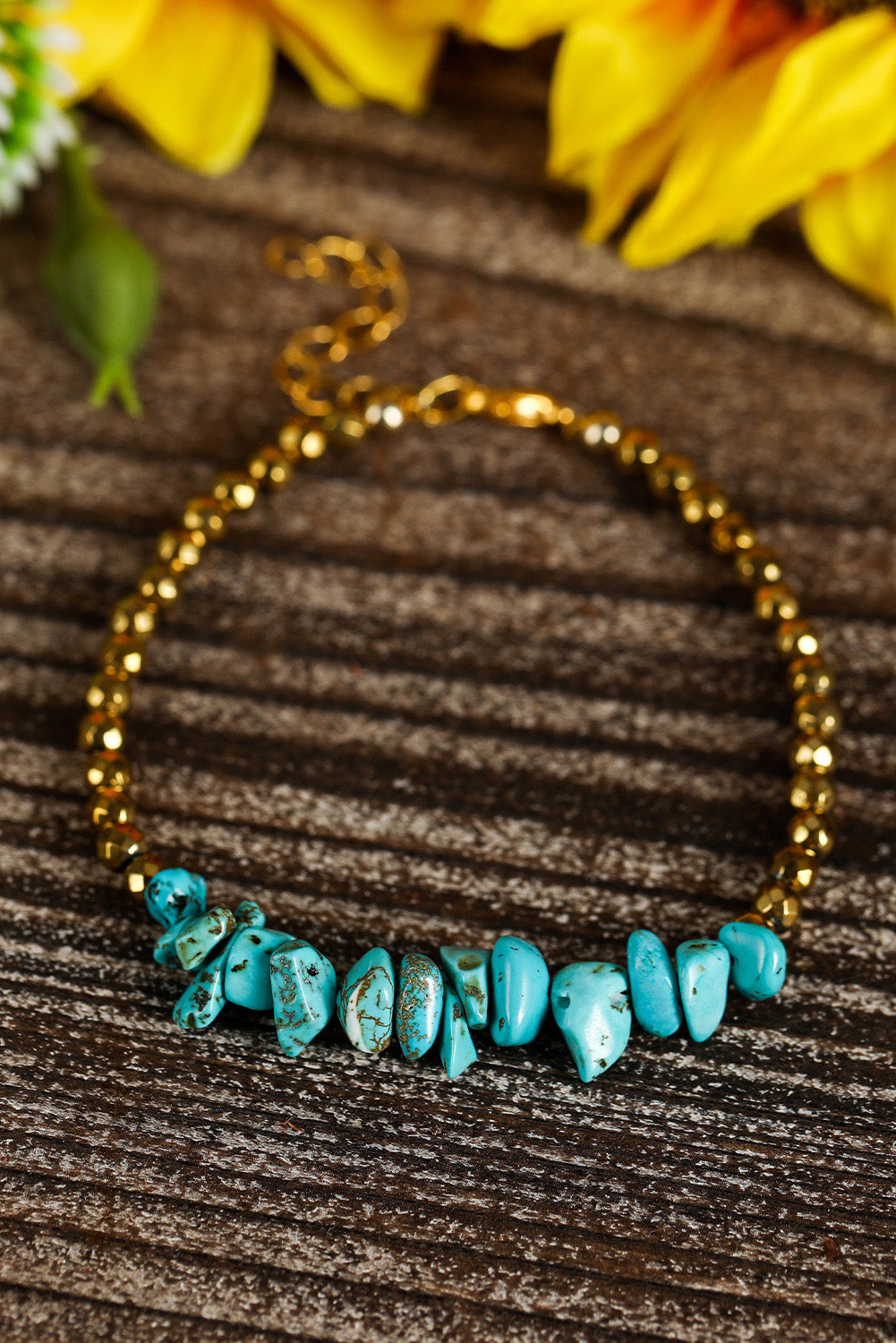 Gold Turquoise Beading Adjustable Bracelet