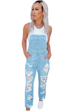 Load image into Gallery viewer, Constructed Bib Pocket Distressed Denim Overalls

