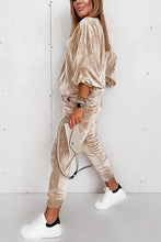 Load image into Gallery viewer, Parchment Velvet Zipped Top and Joggers Two Piece Set
