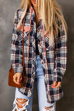 Load image into Gallery viewer, Pink Contrast Hooded Drawstring Plaid Shacket
