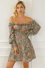 Load image into Gallery viewer, Multicolour Floral Long Sleeve Frilled U-Neck Ruffled Dress
