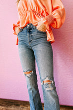 Load image into Gallery viewer, Sky Blue Distressed Ripped Flare Jeans
