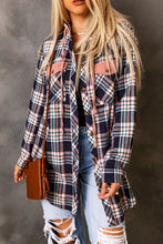 Load image into Gallery viewer, Pink Contrast Hooded Drawstring Plaid Shacket
