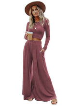 Load image into Gallery viewer, Solid Color Ribbed Crop Top Long Pants Set
