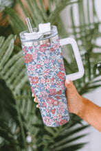 Load image into Gallery viewer, Multicolour Floral Print Handled Stainless Tumbler with Straw
