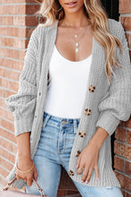 Load image into Gallery viewer, Gray Buttoned Front Drop Shoulder Knitted Cardigan
