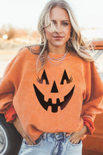 Load image into Gallery viewer, Orange Pumpkin Smile Face Graphic Sweatshirt
